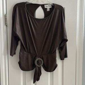 Joseph Ribkoff Vintage Snakeskin Brown Blouse with Belted Detail Women’s 6